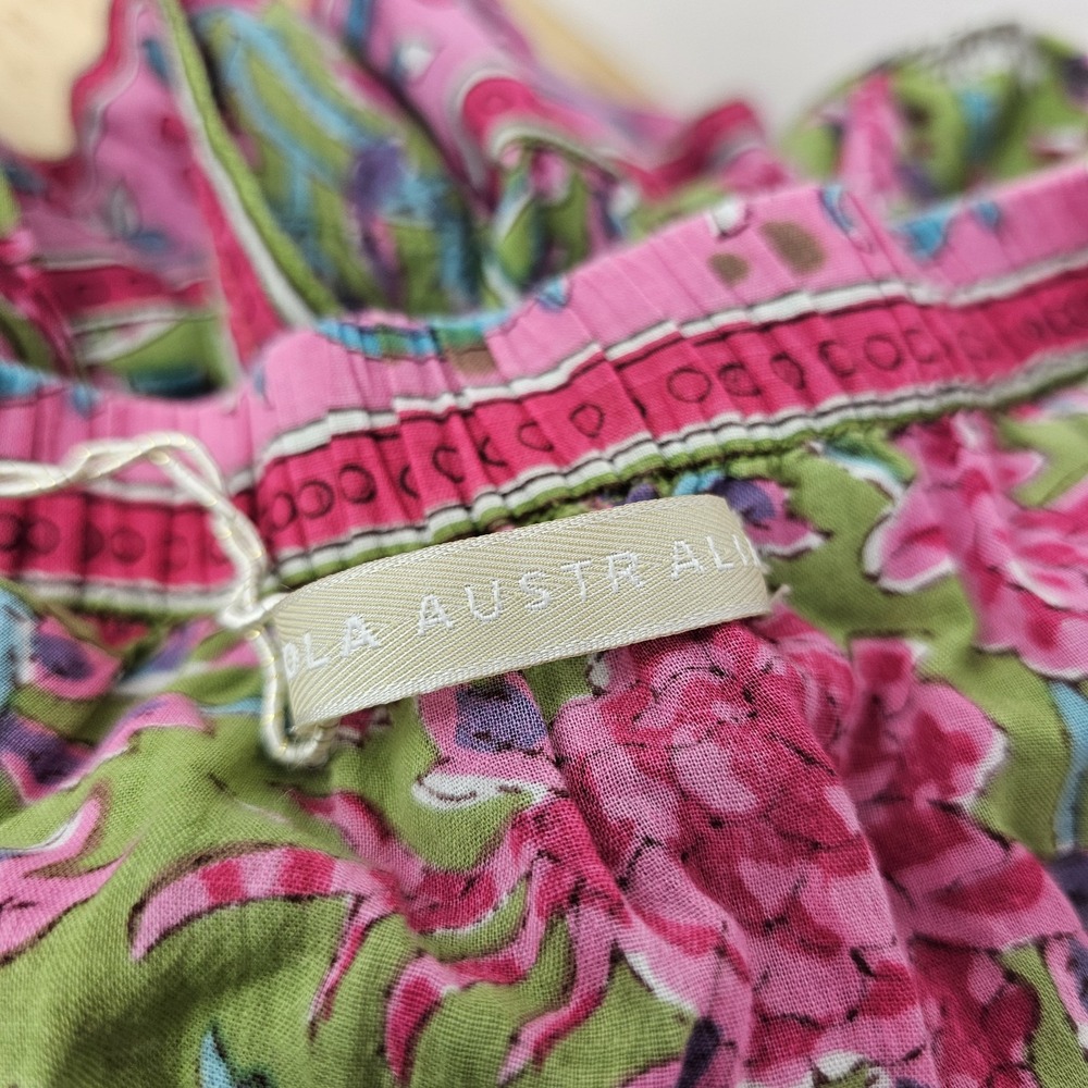 LOLA Australia NWOT Pink Floral Boho Resortwear Midi LS Button Tie Waist Dress M - Picture 3 of 10